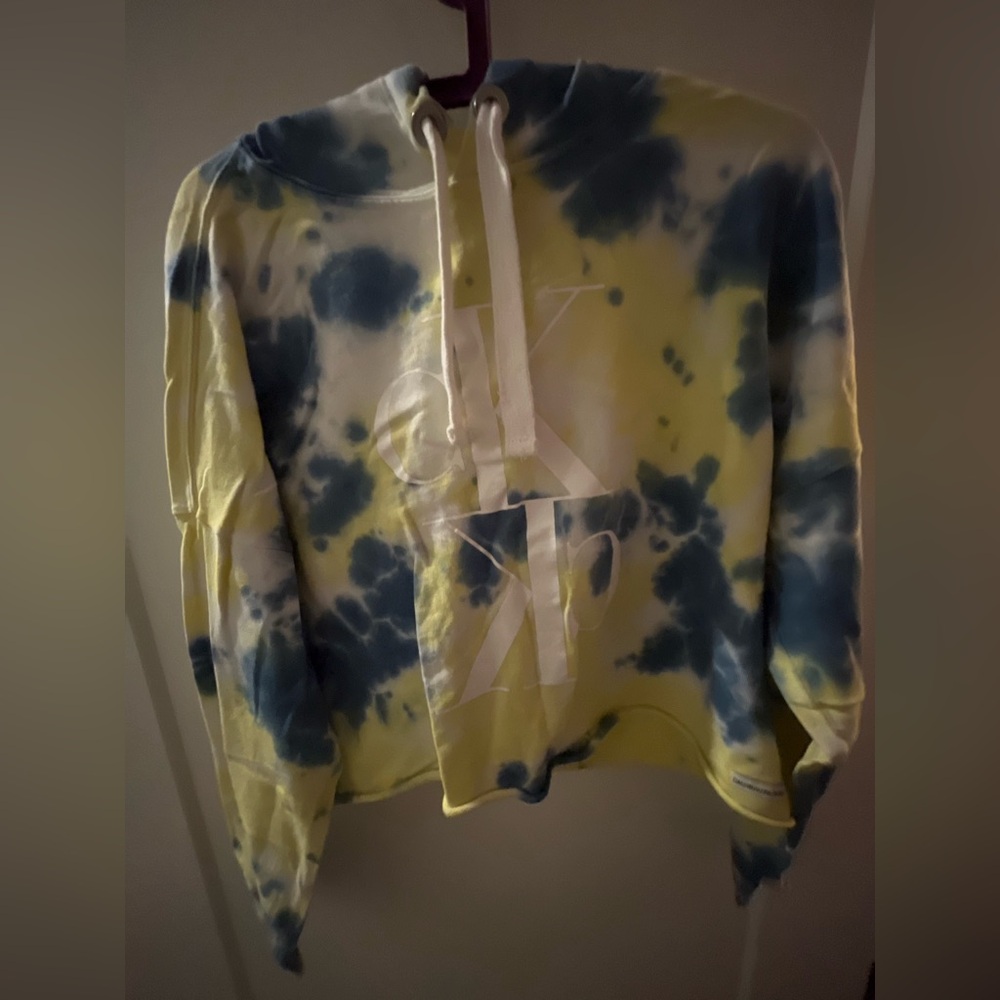 Calvin Klein Jeans Blue and Yellow Tie-Dye Hoodie